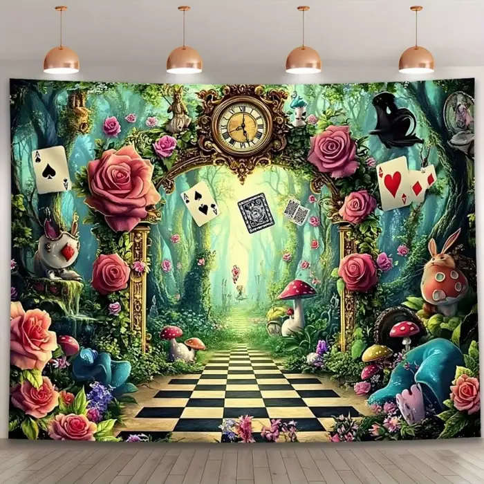Tapisserie murale Alice au pays des merveilles, décoration de jardin de forêt fantastique, chemin de