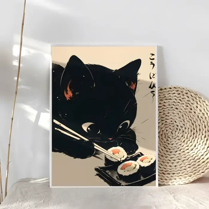 Affiche rétro de chat noir mignon