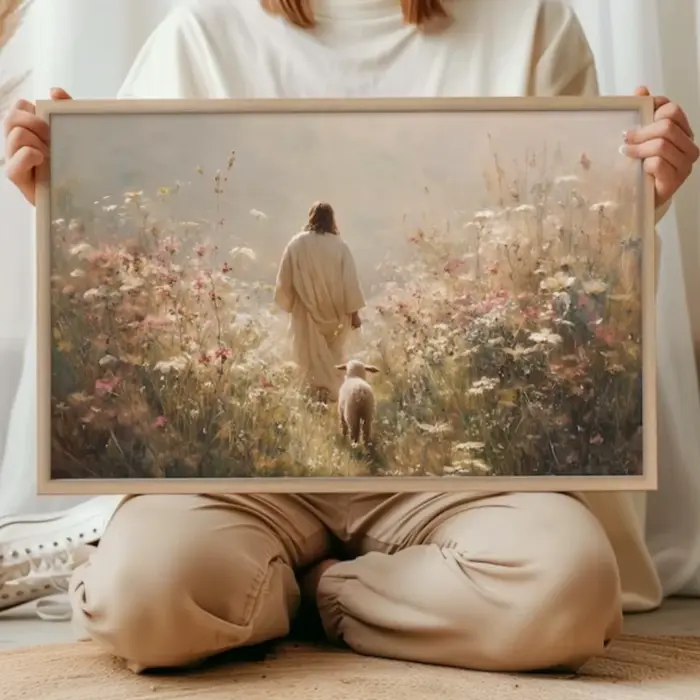 Affiche sur toile Jésus et les moutons