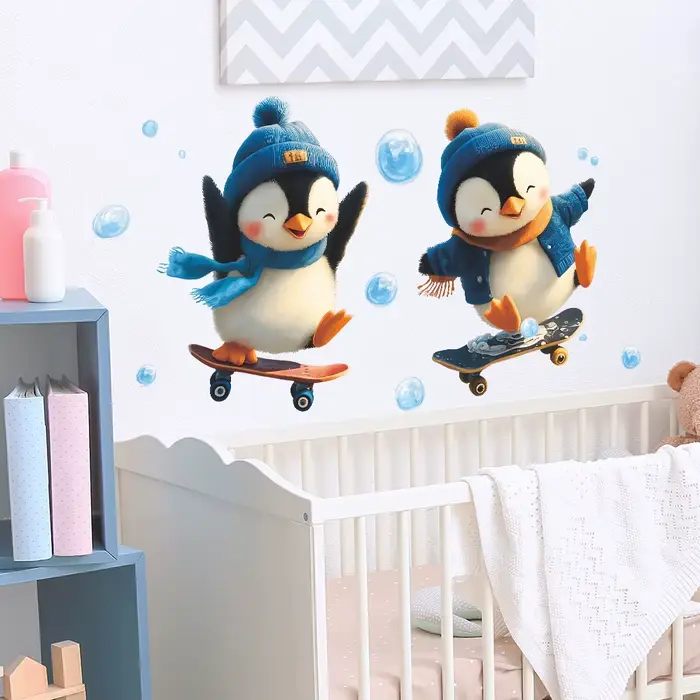 Autocollant Mural de skateboard pingouin de dessin animé