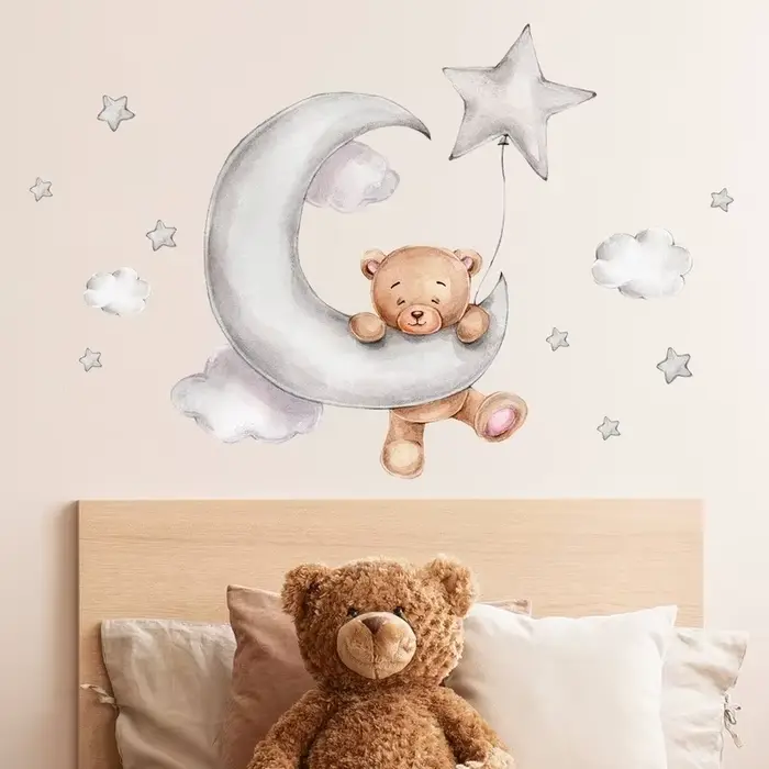 Grands autocollants muraux lune nuage pour chambres d'enfants