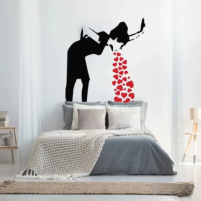 Banksy Love-Décalcomanie murale fille malade avec coeurs