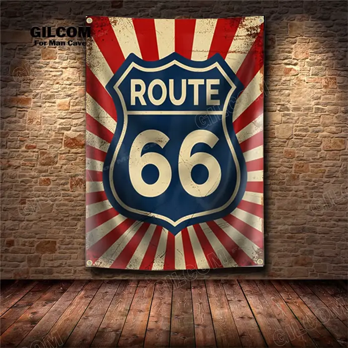 America's Route 66 US Mother Road rétro bannière drapeau affiche mur Art décoration AD Vintage signe homme grotte Garage Pub Club Bar