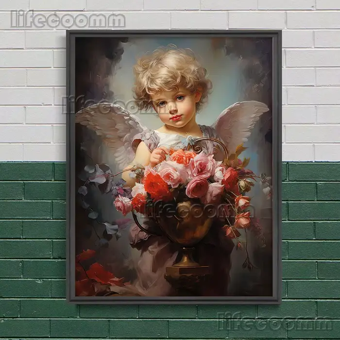 Art mural d'ange romantique imprimé cupidon pour la saint-valentin