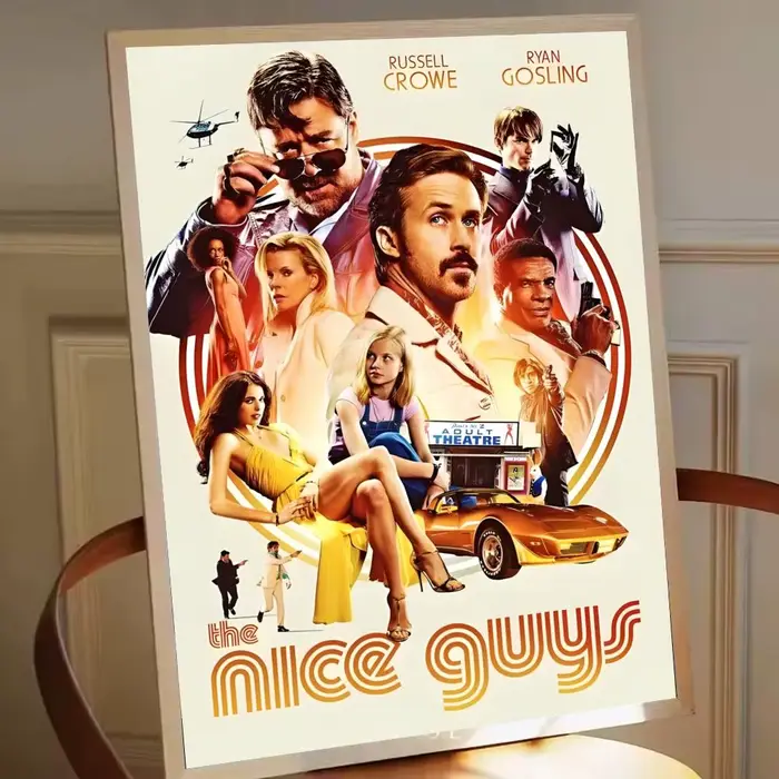 Affiche de film d'action et de comédie T-The Nice Guys, peinture auto-adhésive avec impressions, déc