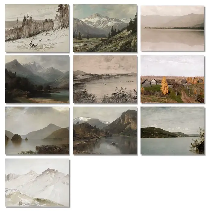 Impressions d'art muraux neutres de paysage de forêt de montagne