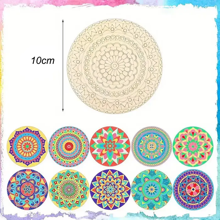 Peinture de Mandala en bois, 10 découpes en bois inachevé avec Kit de fabrication, artisanat de Mand
