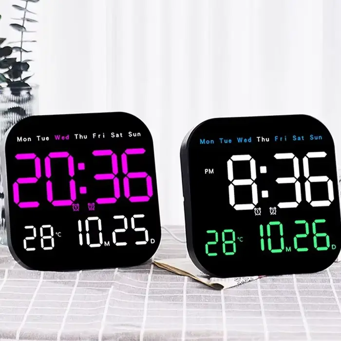 Horloge murale numérique réveil LED grand écran avec fonction de synchronisation télécommande