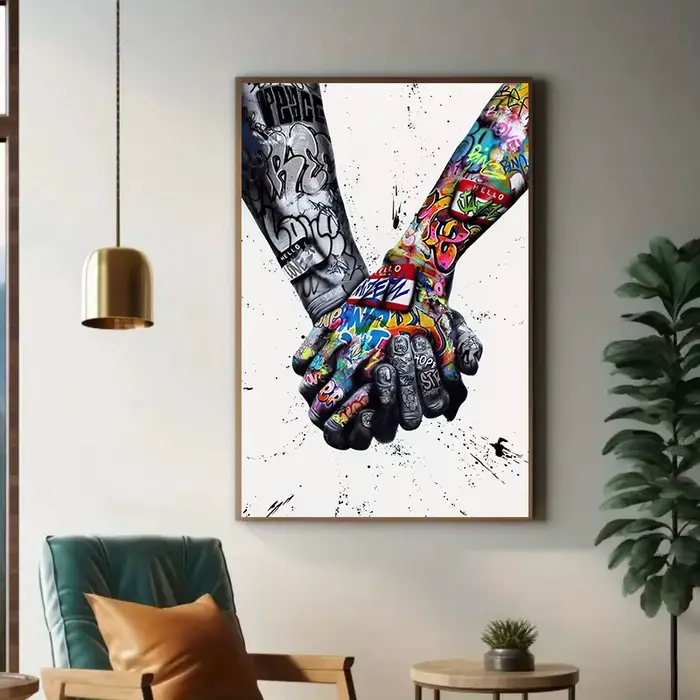 Affiche de toile de graffiti de couples d'amour tenant les mains