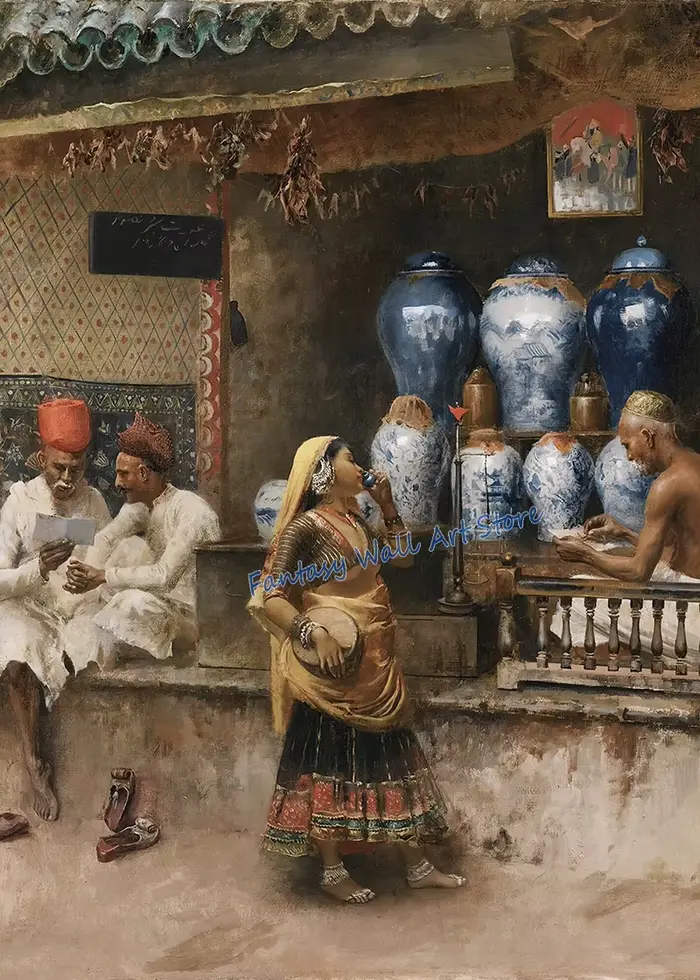 Peinture sur toile vintage de paysage urbain indien antique avec paon et Taj Mahal, aquarelle indien