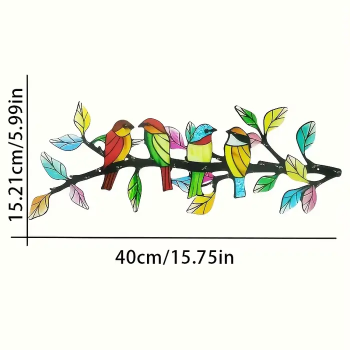 Une œuvre d'art murale unique en métal représentant un oiseau et des branches - Design vibrant et co