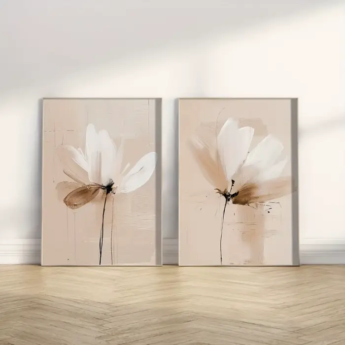 Affiche murale florale abstraite minimaliste neutre à imprimé floral de printemps, texture beige, décoration intérieure botanique abstraite beige