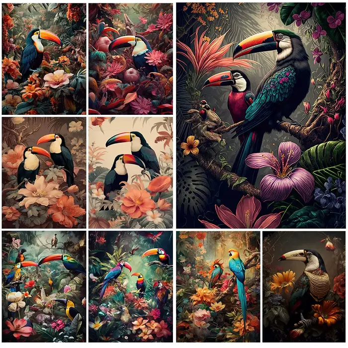 Affiche murale imprimée d'oiseaux de la Jungle