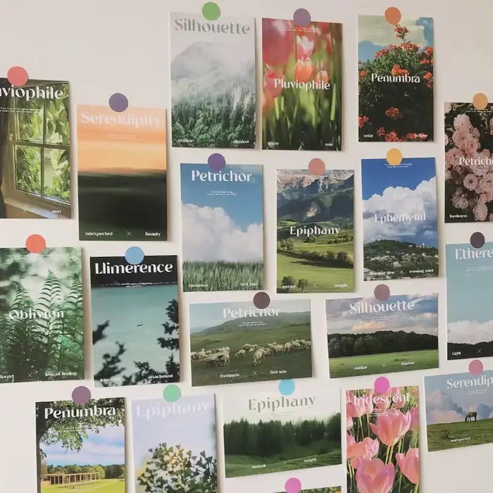 30 autocollants affiches imprimées Paysage Naturel Colline Verte Nordique