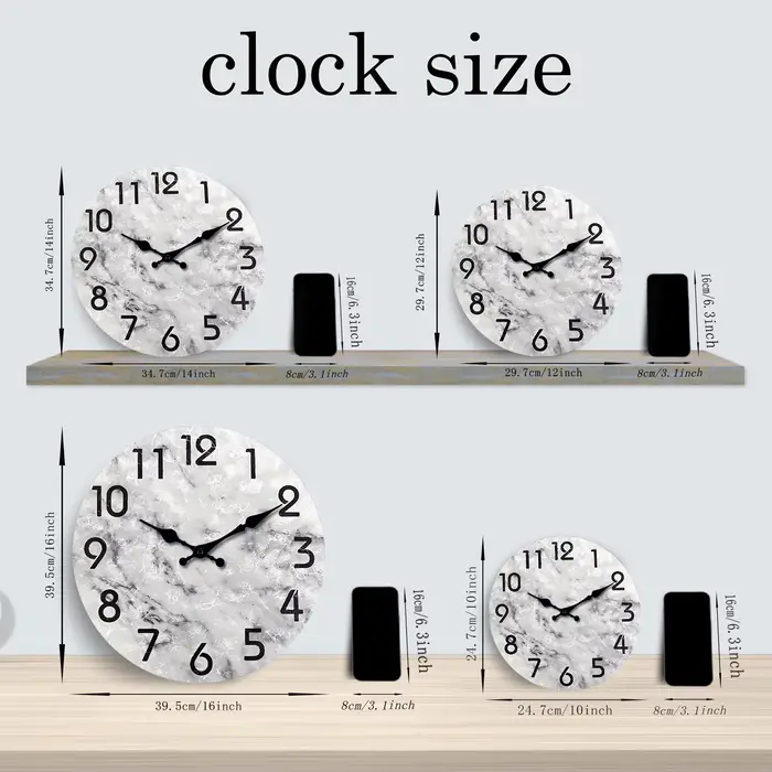 Moderne motif de peinture à l'huile de marbre gris et noir horloge murale en bois salon chambre cuisine décoration de