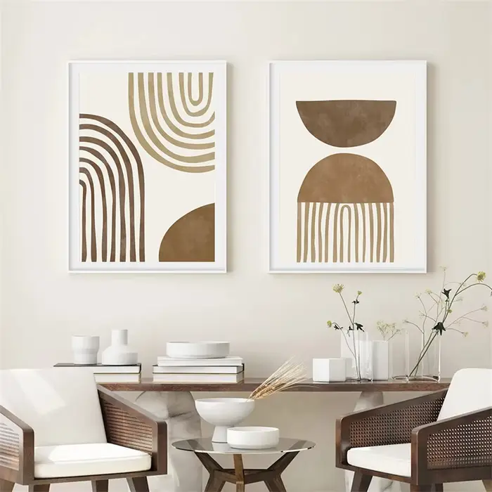Affiche Murale Style Boho Abstraite Beige Marron