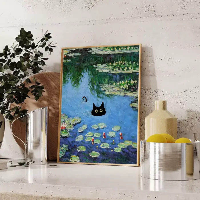 Vintage drôle chat noir mur Art Van Gogh nuit étoilée Claude Monet œuvres d'art affiche toile peinture esthétique chambre décor à la maison