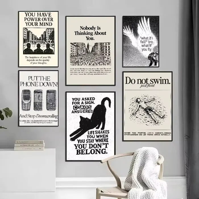 Affiche murale autocollante populaire grand format avec texte d'encouragement positif, en papier artistique, pour décoration de café, bar ou chambre