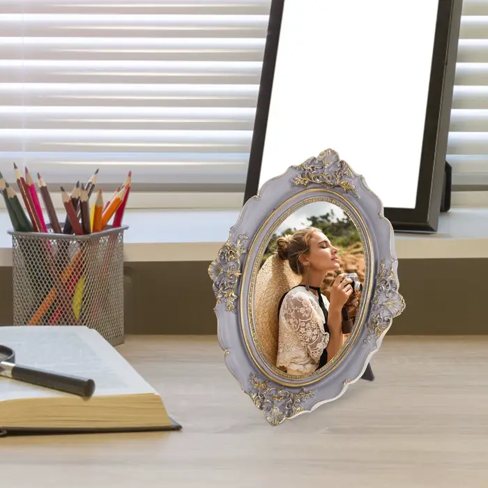 Cadre photo ovale de style européen vintage en résine, finition vieillie décorative, pour la maison