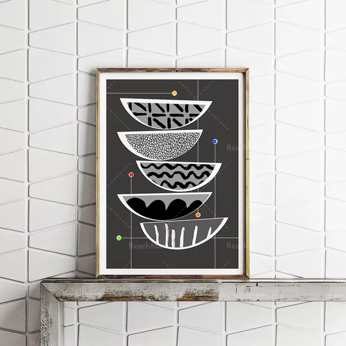 Art mural gris clair blanc noir rouge
