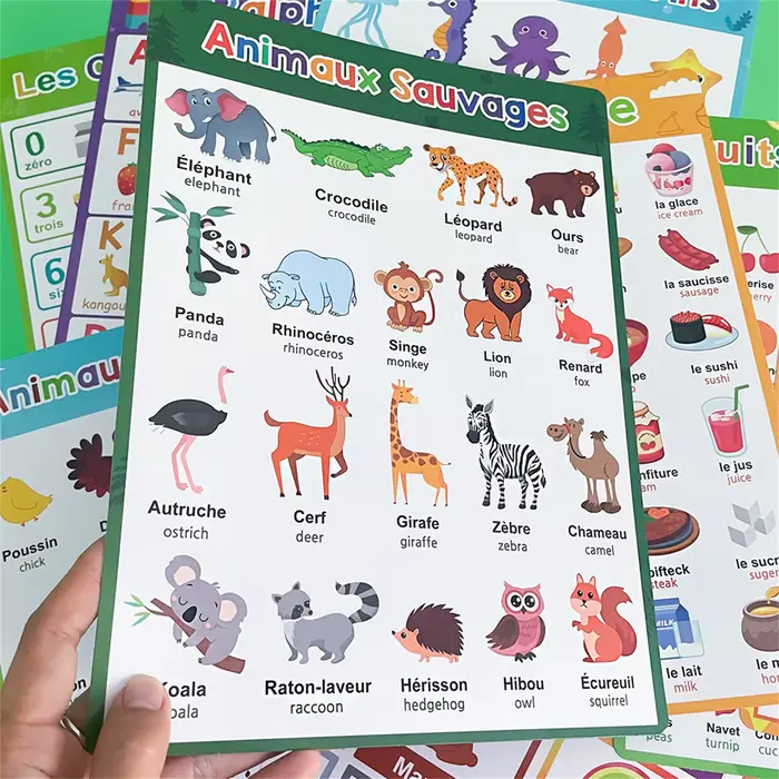 Affiche d'apprentissage du français avec animaux