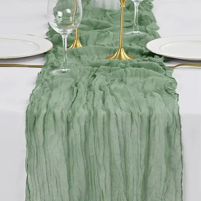 Nappe de table semi-transparente en gaze de lin couleur sauge pour la décoration de table, la salle