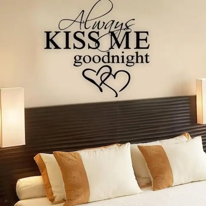 Autocollant mural romantique 'Always Kiss Me Goodnight', décoration artistique, autocollants muraux 