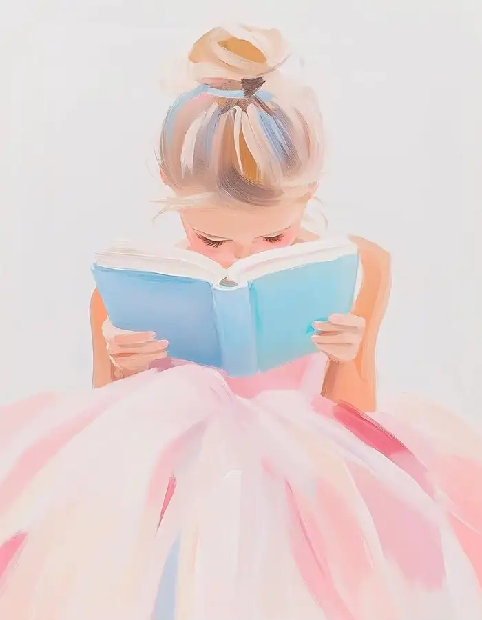 Affiche d'art moderne avec une fille blonde mignonne lisant un livre, peinture sur toile, décoration
