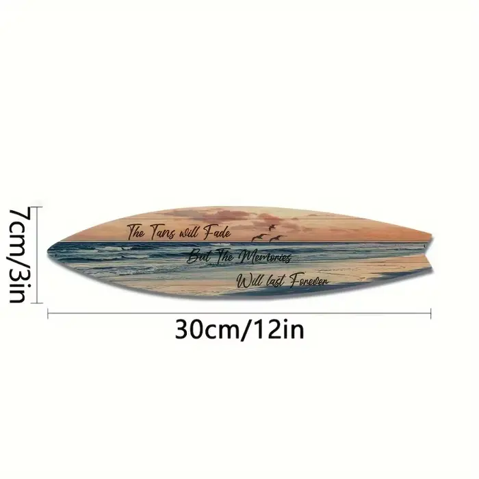 Décoration murale de planche de surf de style plage – Art de paysage marin tropical sur un matériau semblable au bois – Conception résistante à la lumière pour une utilisation intérieure/extérieure