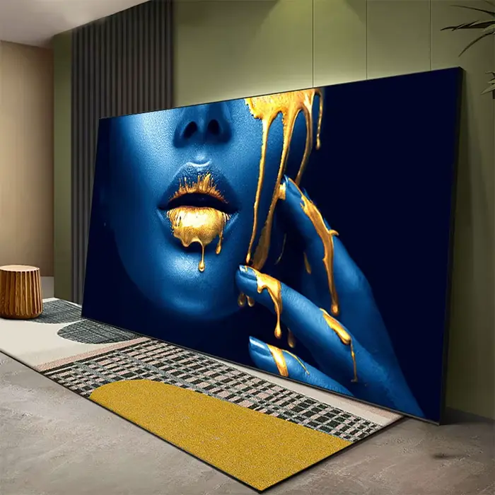 Grande taille femmes noires avec lèvres Sexy dorées peintures à l'huile sur toile moderne mur Cuadros photos maison salon Roon décor sans cadre