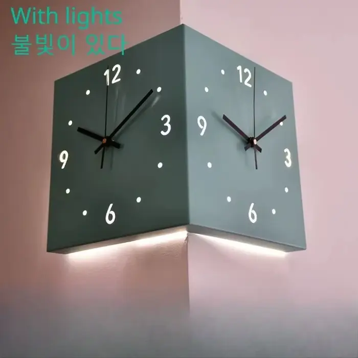 Horloge murale d'angle double face, art décoratif moderne avec capteur lumineux pour la décoration d