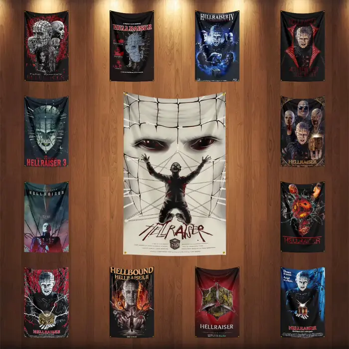 Drapeau h-hellraiser, 3x5 pieds, drapeau de film d'horreur classique, bannière murale suspendue pour Halloween, décor d'affiche de film
