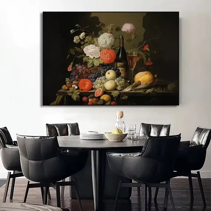 Fruits antiques nature morte pommes citron oeufs fleur Olive toile peinture affiche impression Vintage cuisine rustique chambre décor à la maison