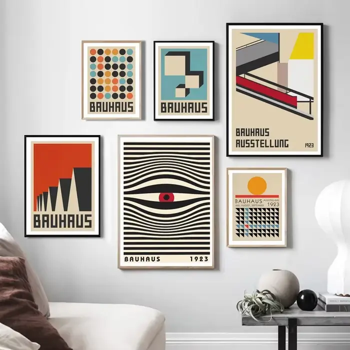 Bauhaus lignes abstraites géométrie rayure nordique Vintage minimaliste esthétique toile peinture pour salon moderne décor à la maison