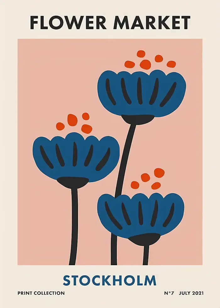 Affiche abstraite colorée rétro du marché des fleurs d'amsterdam, style Boho, signe de magasin de fl