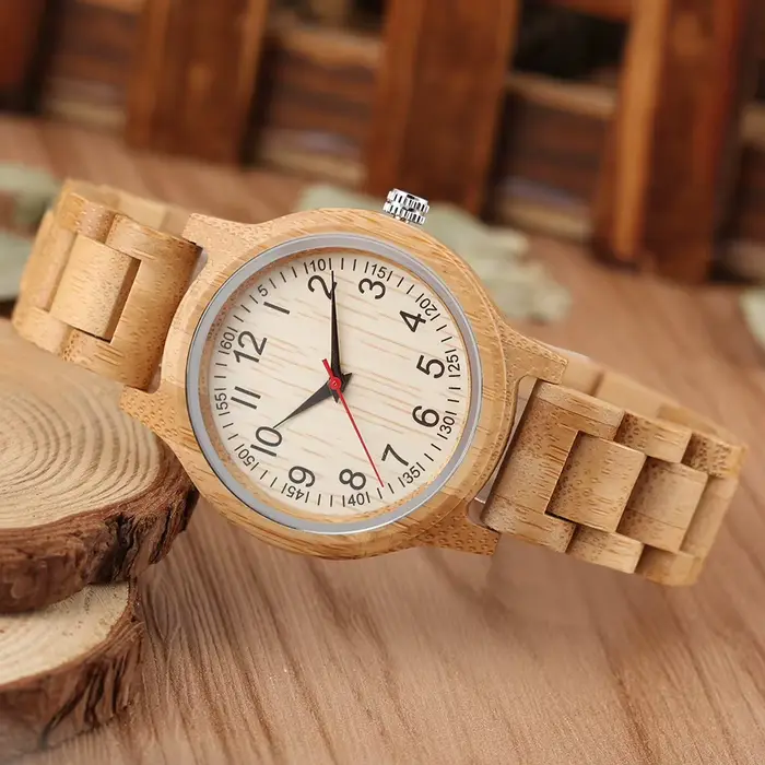 Horloge en bois de bambou naturel montres simples femmes montre en bois pur haut de gamme de luxe Quartz dames robe bracelet en bois montre-bracelet