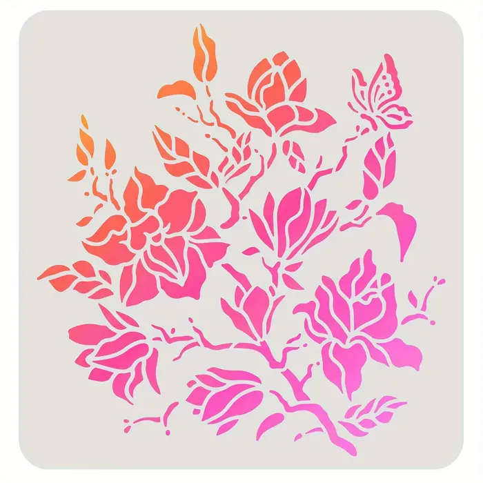 1 pochoir à fleurs de magnolia, 11,8x11,8 pouces, en plastique réutilisable, pour la peinture sur to