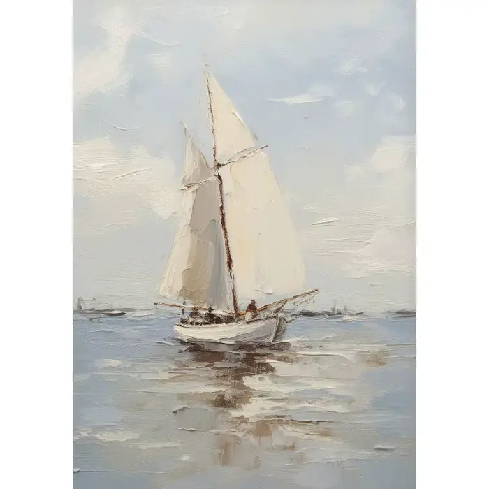 AZNM Peinture à l'huile vintage sur toile représentant un voilier, affiche rétro nautique à thème oc
