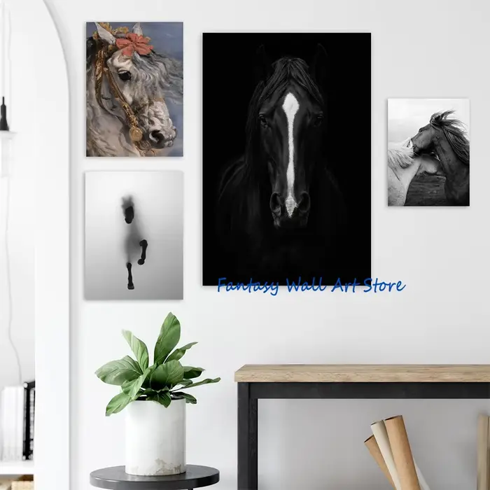 Photos de chevaux noirs, art mural vintage de luxe, impression photo d'équitation, poster sur toile, peinture murale, décoration intérieure