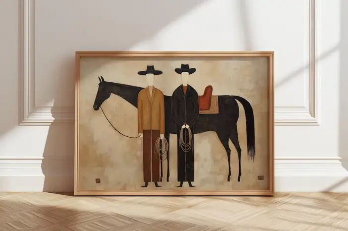 Peinture à l'huile abstraite figurative de cheval style cowboy