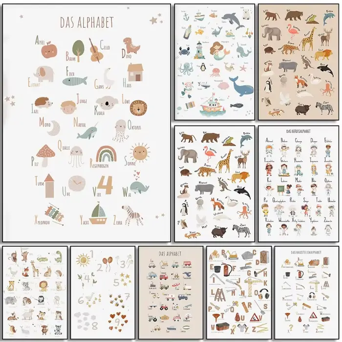 Affiche de la série éducative Alphabet, toile imprimée, images de maison pour salon, chambre d'enfant, décor moderne, peinture sans cadre
