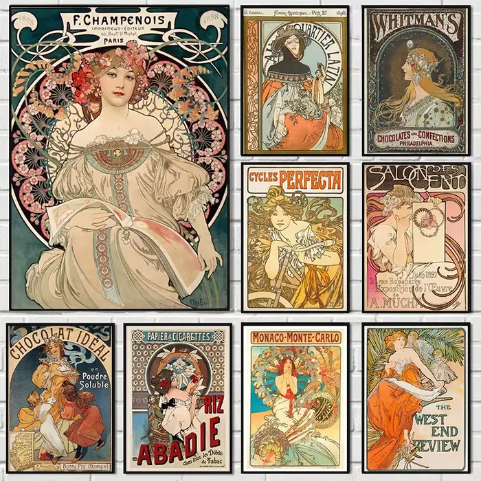 Alphonse Mucha – peinture sur toile Vintage pour femme