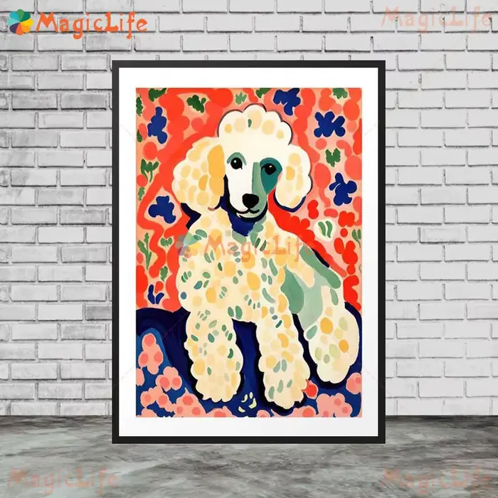 Affiches imprimées de fleurs de chien caniche de dessin animé