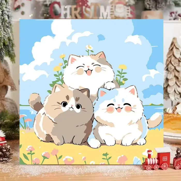 Kits de peinture par numéros colorés : Chats au salon – Peinture à l'huile numérique DIY pour animaux, décoration murale à colorier à la main pour la maison