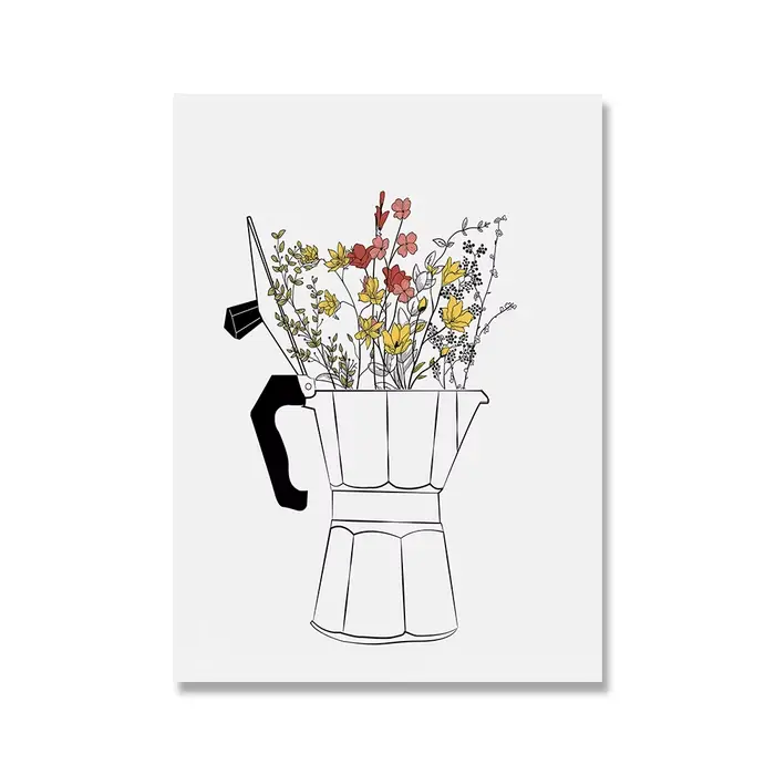 Toile de peinture pour amoureux du café, tasses de fleurs, affiches d'art murales nordiques modernes