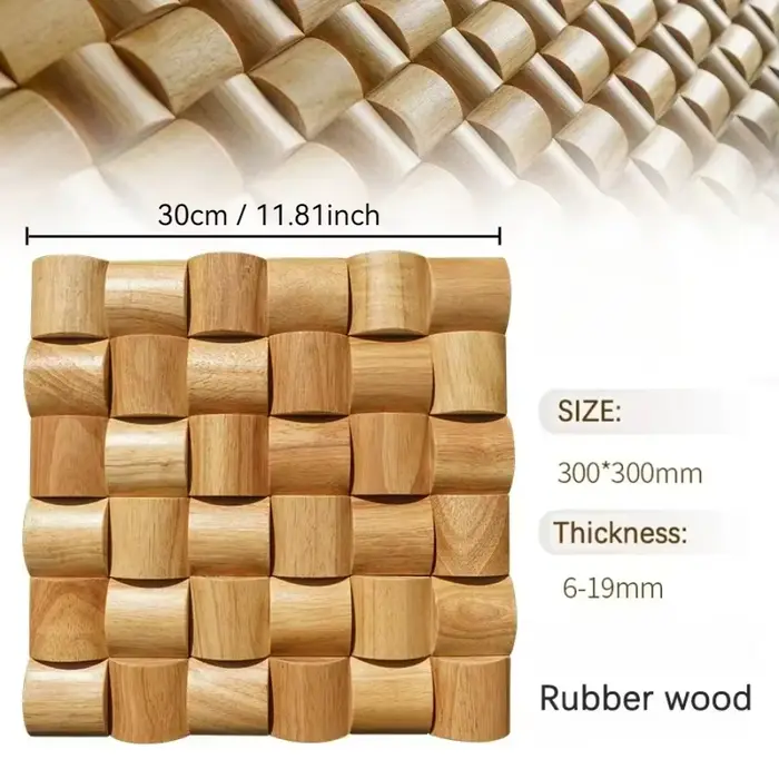 Carreaux de mosaïque en bois d'art 3D, panneaux muraux décoratifs en caoutchouc massif, panneaux inc