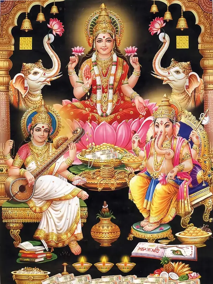 Religion éléphant dieu inde hindouisme Ganesha peinture toile Durga doré Zari Art affiche imprime sa