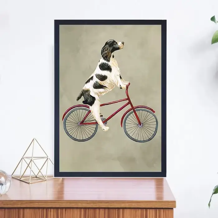 Affiches et impressions de chiens sur vélo, animaux drôles et mignons, peinture sur toile, art mural rétro nordique, décoration de la chambre et de la maison