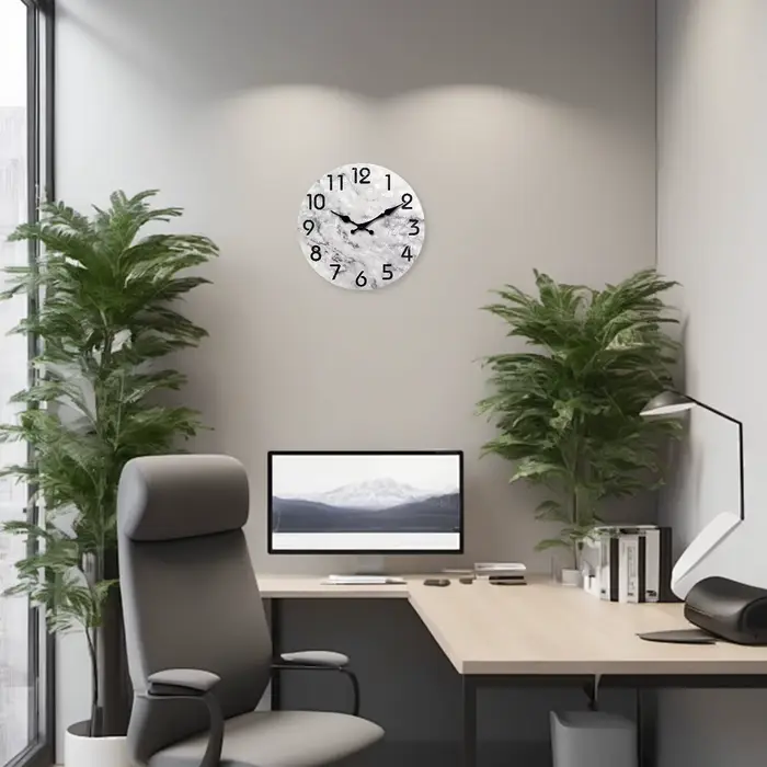Moderne motif de peinture à l'huile de marbre gris et noir horloge murale en bois salon chambre cuisine décoration de