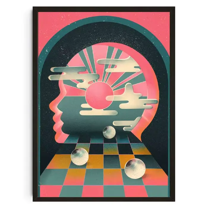 Futurisme abstrait, Art mural, personnage coloré foncé, toile imprimée, affiche rétro tendance pour 